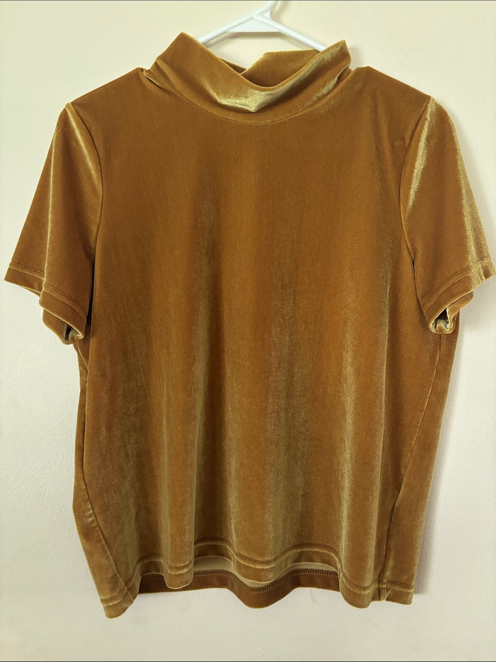 Madewell Velvet Mockneck Tee Short Sleeve Blouse Top in Golden Yellow